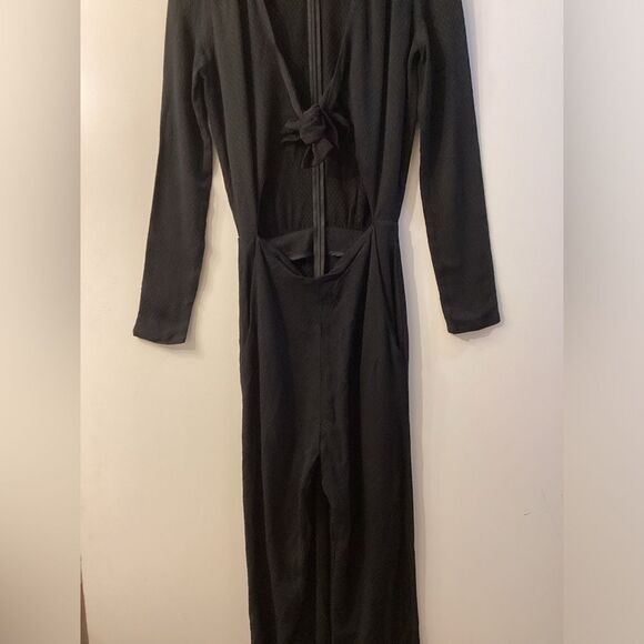 Reformation Ferris Black Tie Front Collared Long Sleeve Jumpsuit Size 4 - Picture 5 of 16